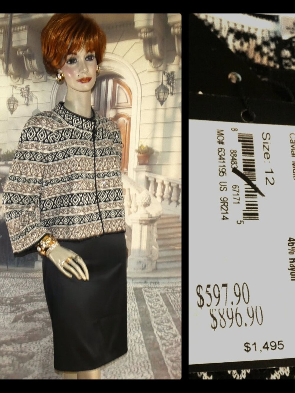 St. John Suit Size 12 INCREDIBLE Orig1495 Tag New Pristine Black Tan White Glitz